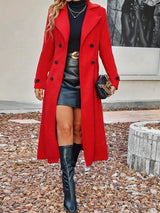 Full Size Double-Breasted Longline Trench Coat Plus Size - Trendsi - Flyclothing LLC