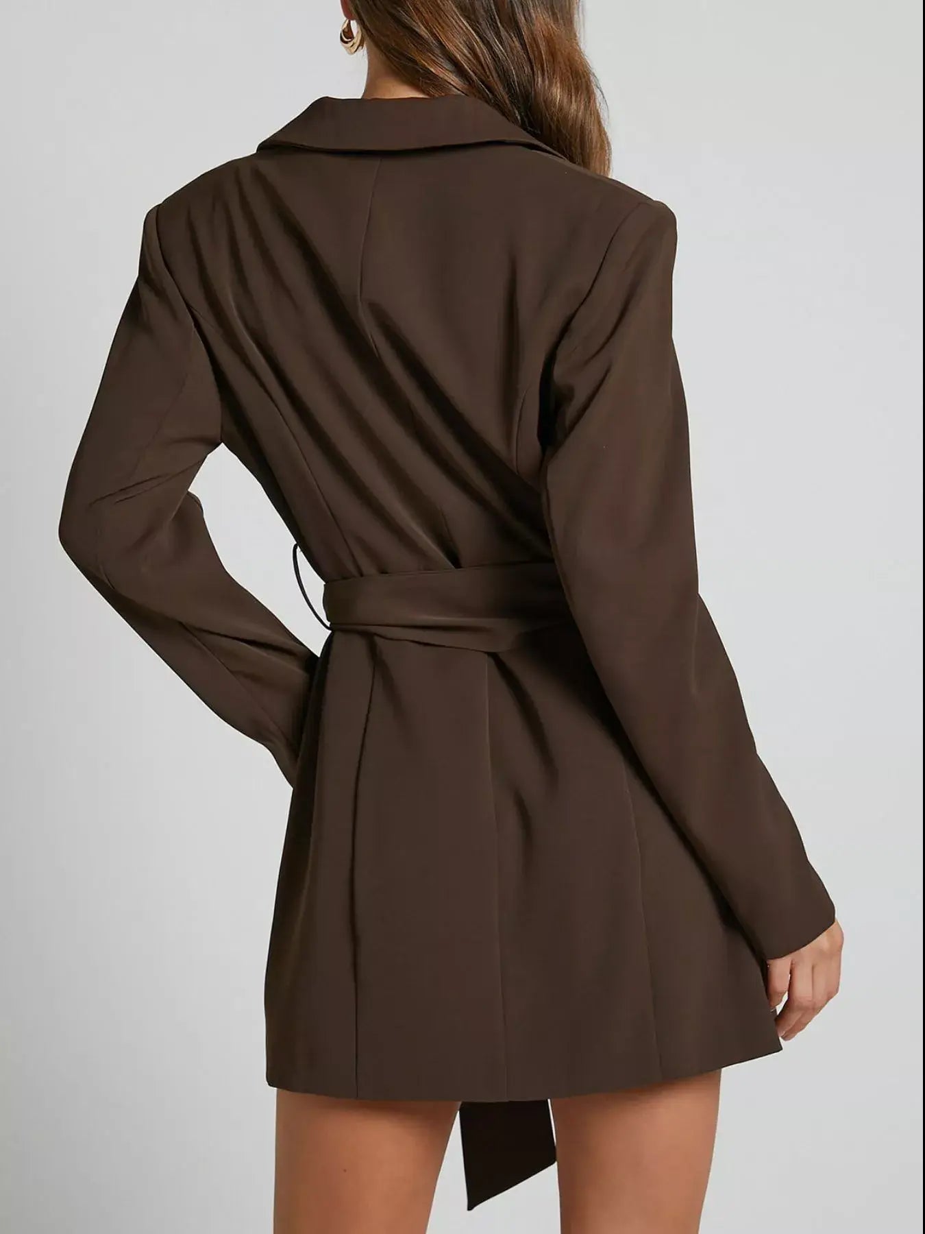 Lapel Collar Tie Waist Blazer - Trendsi - Flyclothing LLC