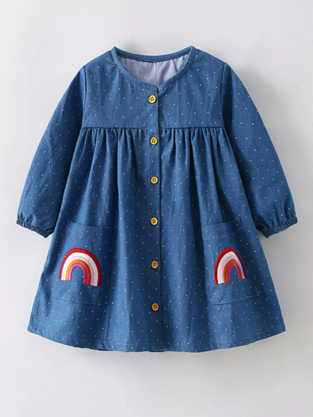 Children's Rainbow Pocket Denim Button-Down Dress - Trendsi - Flyclothing LLC