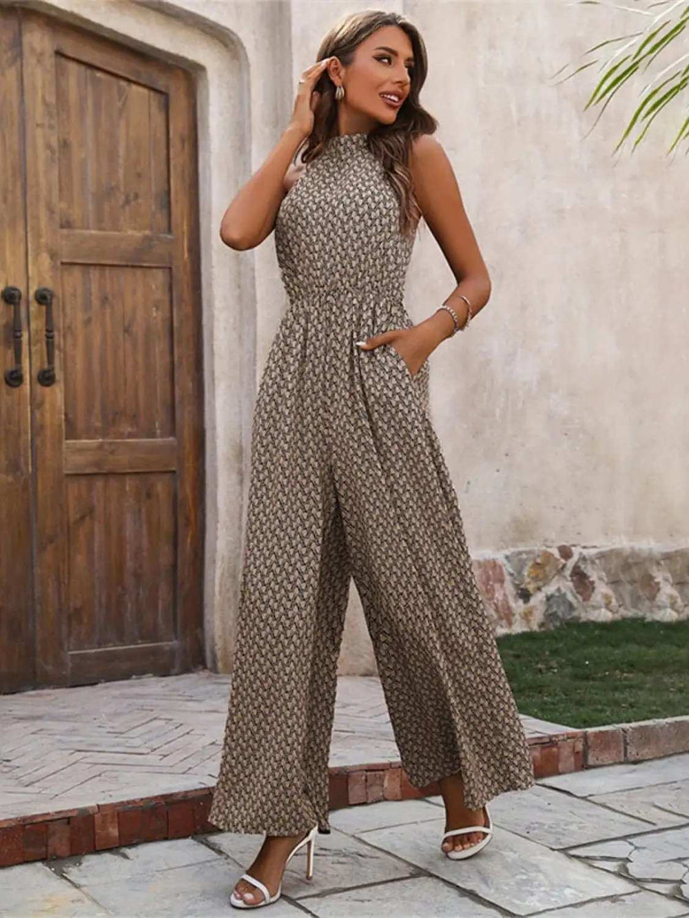 Printed Wide Leg Sleeveless Jumpsuit - Trendsi - Flyclothing LLC