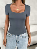 Square Neck Short Sleeve T-Shirt - Trendsi - Flyclothing LLC