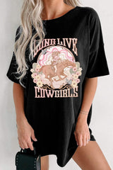 Graphic Round Neck Half Sleeve Oversize T-Shirt - Trendsi - Flyclothing LLC