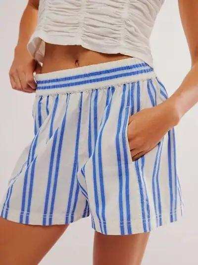 Striped Elastic Waist Shorts - Trendsi - Flyclothing LLC