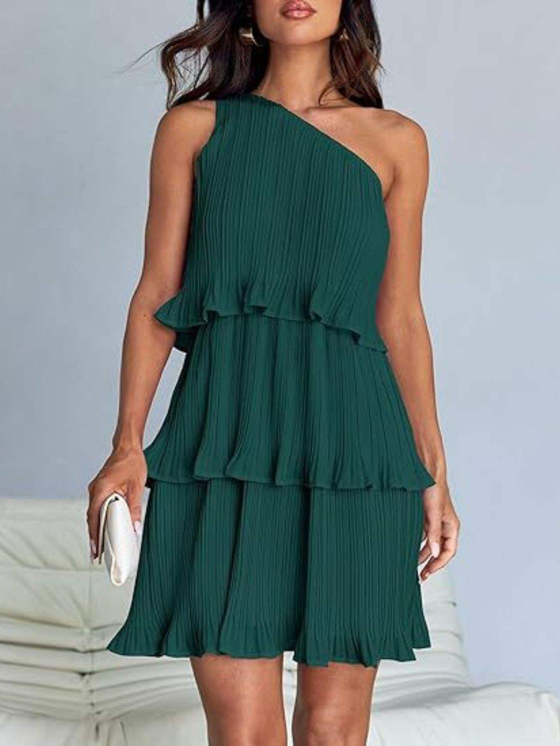 Layered Single Shoulder Mini Dress - Trendsi - Flyclothing LLC