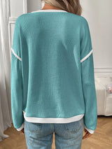 Ribbed Knit Contrast Trim Sweater - Trendsi - Flyclothing LLC
