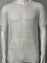 Men's Openwork Round Neck Short Sleeve T-Shirt - Trendsi - Flyclothing LLC