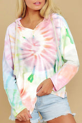 Drawstring Tie-Dye Long Sleeve Hoodie - Trendsi