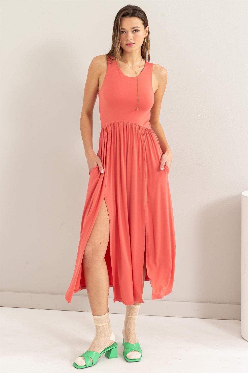 HYFVE Sleeveless Slit Midi Dress - Trendsi - Flyclothing LLC