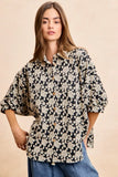 BiBi Floral Jacquard Short Dolman Sleeves Shirt - Trendsi - Flyclothing LLC