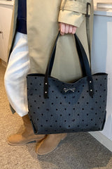 Polyester Bow Polka Dot Tote Bag - Trendsi
