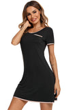 Contrast Trim Pocketed Round Neck Lounge Dress - Trendsi