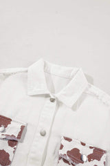 Raw Hem Animal Print Long Sleeve Denim Jacket - Trendsi - Flyclothing LLC