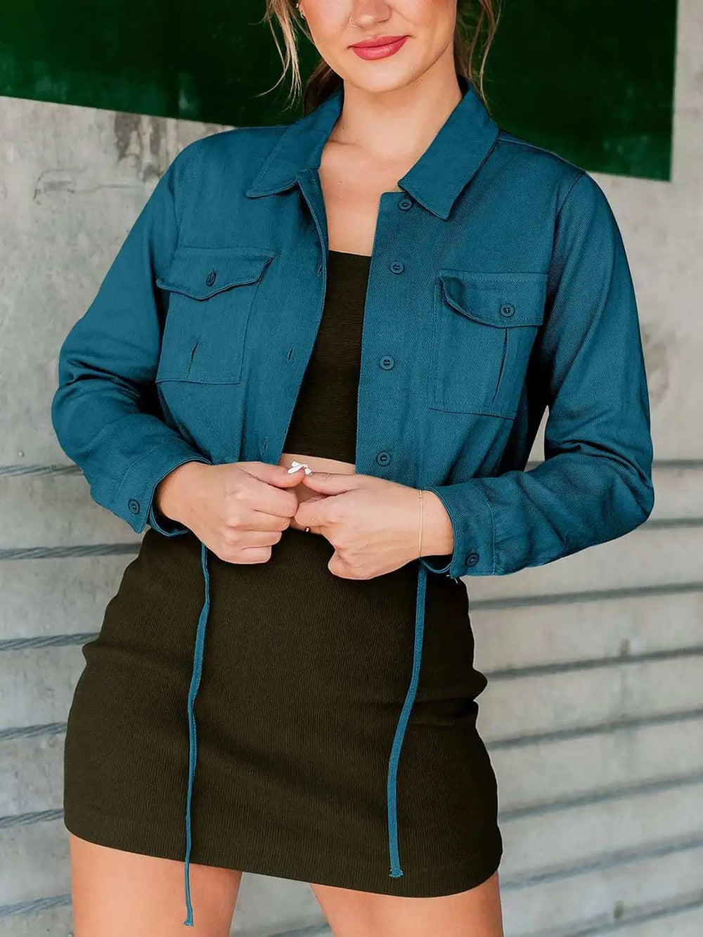 Button Up Long Sleeve Jacket - Trendsi - Flyclothing LLC