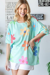 HOPELY Floral Waffle Oversize T-Shirt - Trendsi