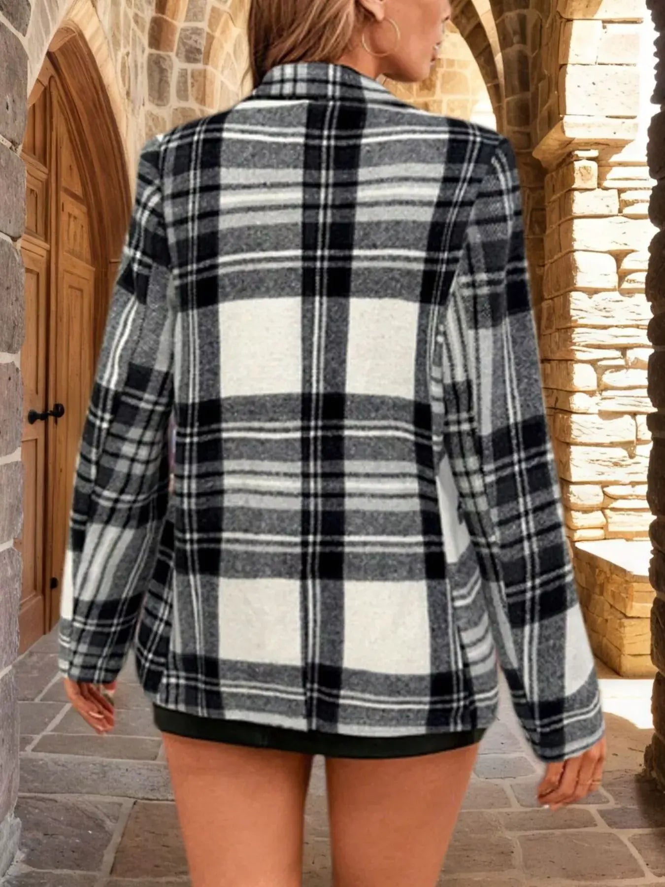 Plaid Single-Button Blazer - Trendsi - Flyclothing LLC