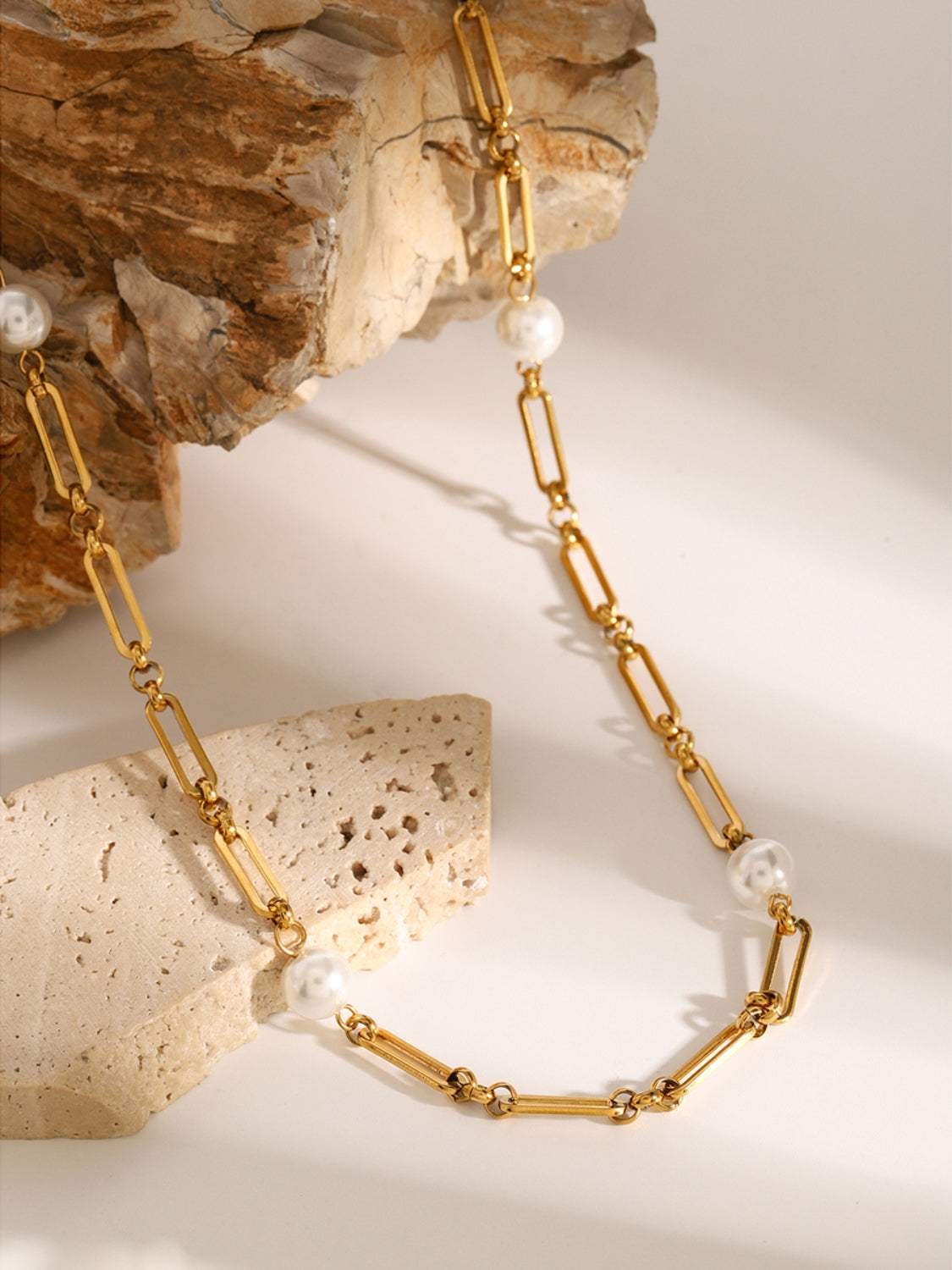 Stainless Steel Pearl Chain Necklace - Trendsi - Flyclothing LLC