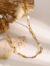 Stainless Steel Pearl Chain Necklace - Trendsi - Flyclothing LLC