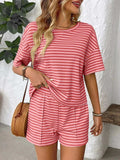 Striped Round Neck Short Sleeve Top and Shorts Set - Trendsi - Flyclothing LLC