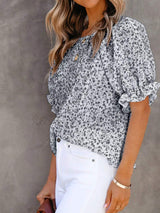 Full Size Floral Print Ruffle Sleeve Blouse Plus Size - Trendsi - Flyclothing LLC