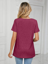 Ruched V-Neck Short Sleeve T-Shirt - Trendsi - Flyclothing LLC
