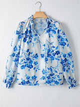 Floral Long Sleeve Tie Neck Blouse - Trendsi - Flyclothing LLC