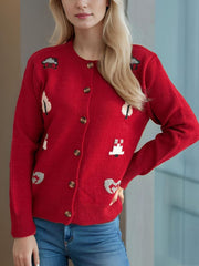 Button Up Round Neck Long Sleeve Cardigan - Trendsi