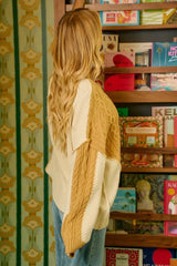 BiBi Cable Knit With Hacci Combo Sweater With Uneven Hem Detail - Trendsi - Flyclothing LLC