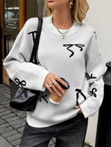 Bow Round Neck Dropped Shoulder Sweater - Trendsi - Flyclothing LLC