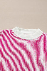 Striped Textured Knit Contrast Edge Loose Sweater - Trendsi - Flyclothing LLC