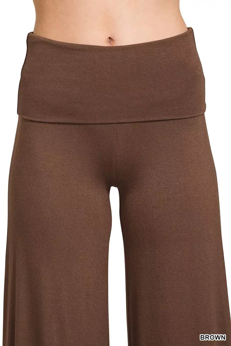 Zenana Fold Over Waist Comfy Wide Leg Pants - Trendsi - Flyclothing LLC