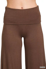 Zenana Fold Over Waist Comfy Wide Leg Pants - Trendsi - Flyclothing LLC