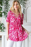 Heimish Full Size Short Sleeve Crisscross Animal Babydoll Top Plus Size - Trendsi