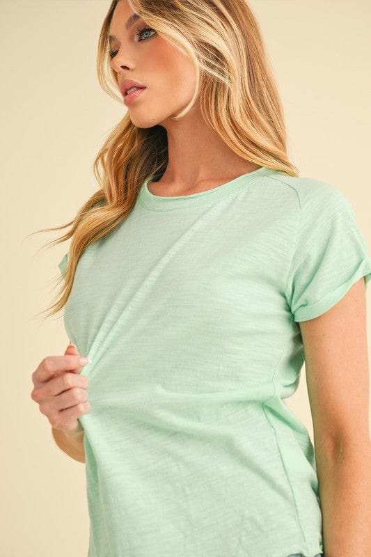 Aemi + Co Lettuce Edge Round Neck Short Sleeve T-Shirt - Trendsi - Flyclothing LLC