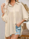 3/4 Sleeve Button Up Shirt - Trendsi - Flyclothing LLC