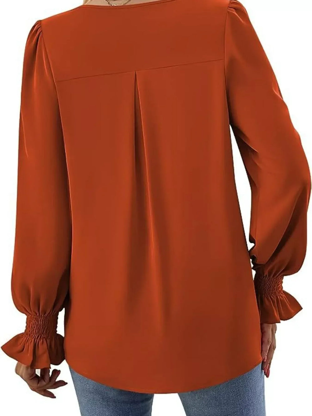 V-Neck Long Sleeve Ruffle Cuff Blouse - Trendsi - Flyclothing LLC