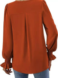V-Neck Long Sleeve Ruffle Cuff Blouse - Trendsi - Flyclothing LLC