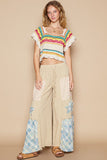 POL Openwork Ethnic Pattern Square Neck Cropped Knit Top - Trendsi