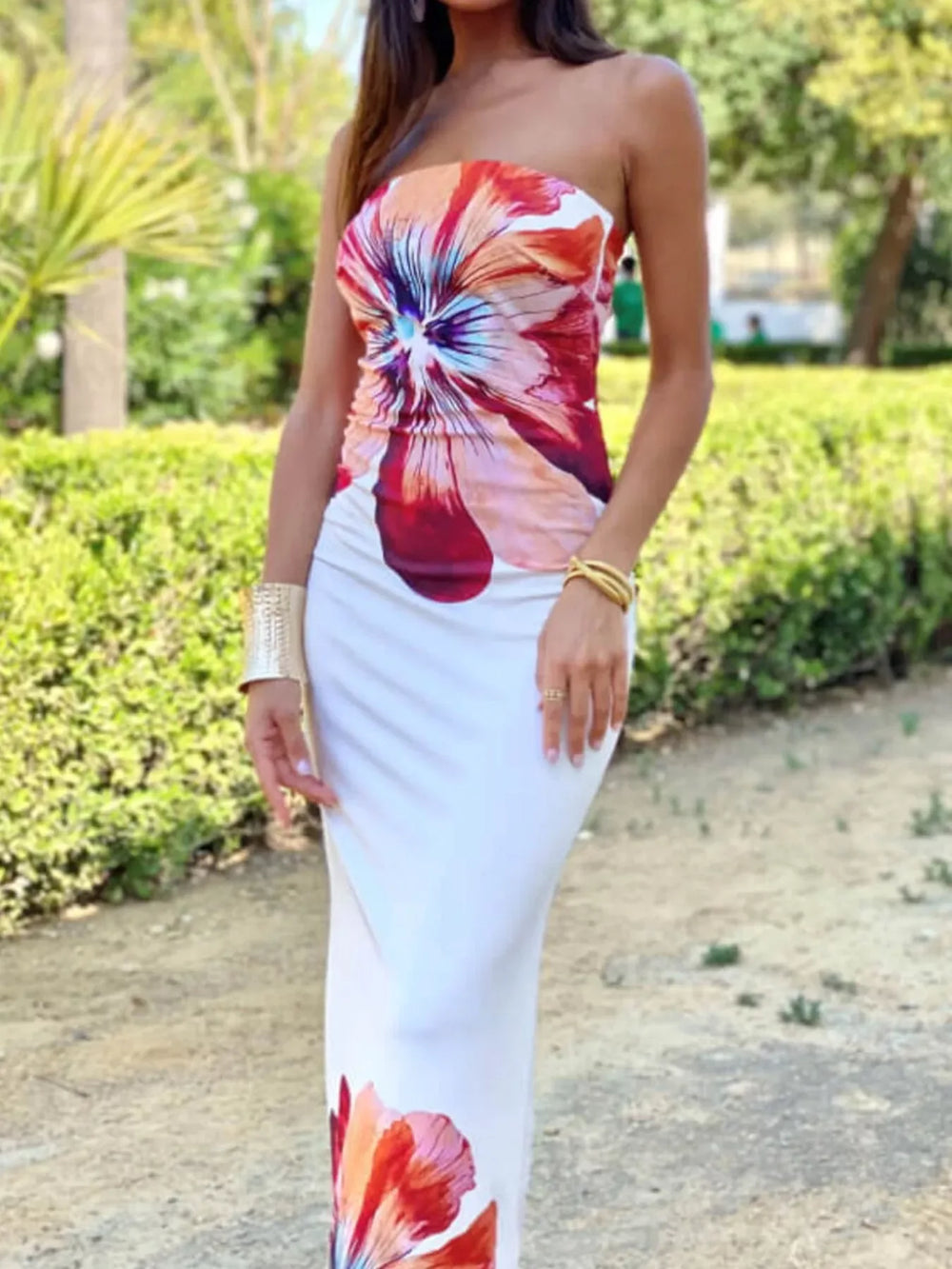 Floral Print Strapless Bodycon Maxi Dress - Trendsi - Flyclothing LLC