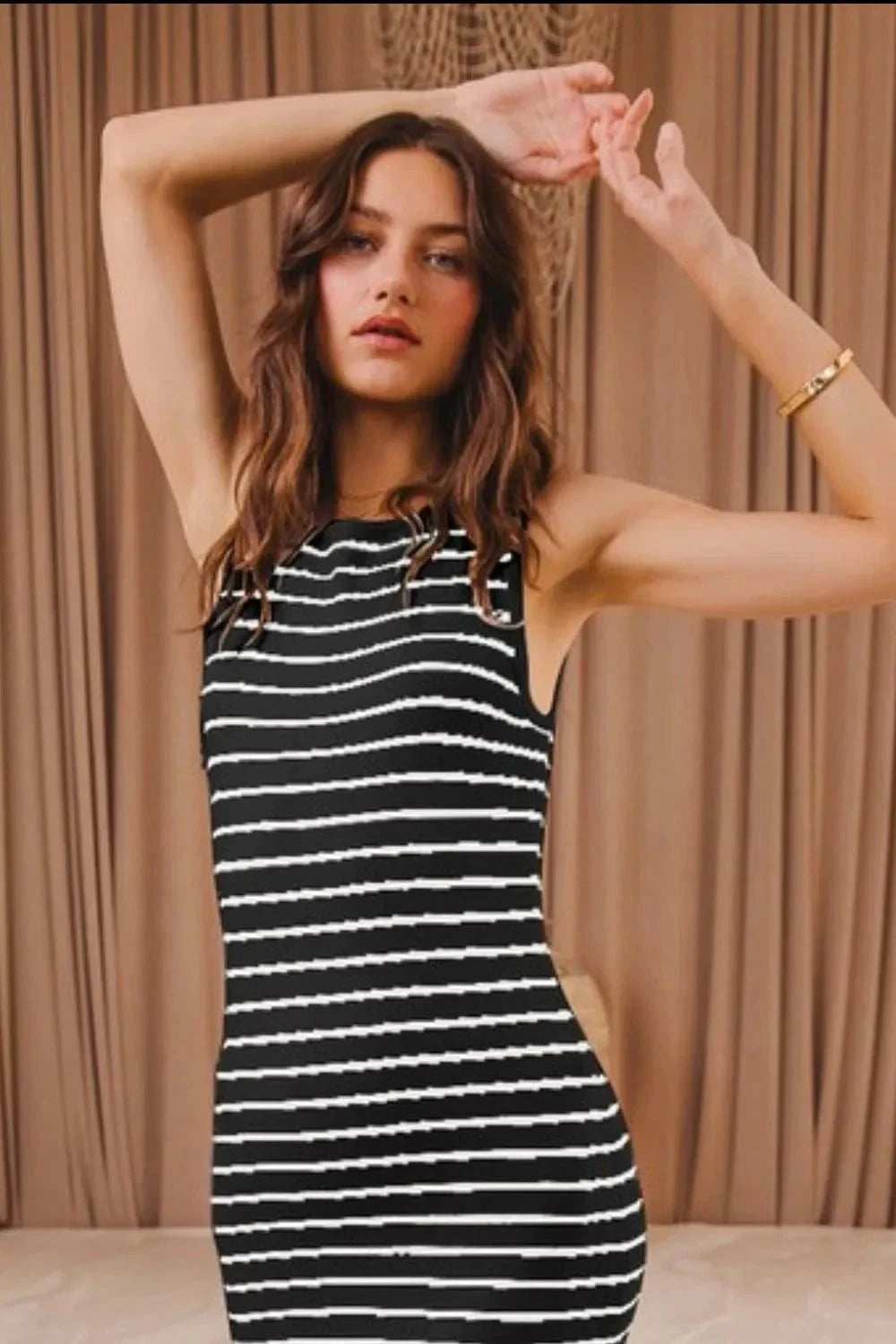 SO ME Stripe Sleeveless Sweater Knit Maxi Dress With Ruffled Hem - Trendsi - Flyclothing LLC