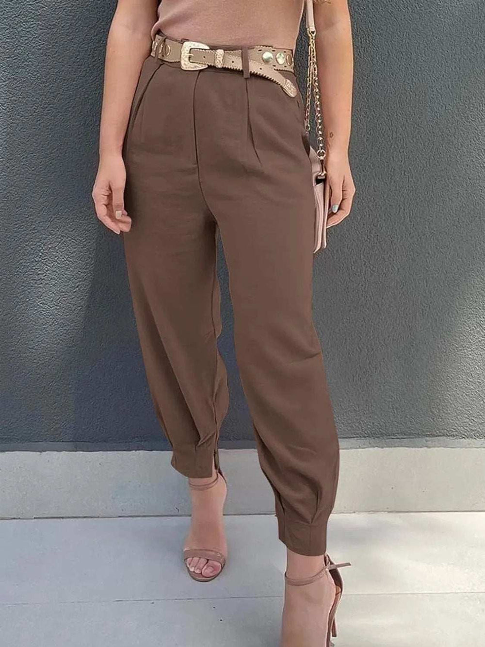 High Waist Cropped Pants - Trendsi - Flyclothing LLC