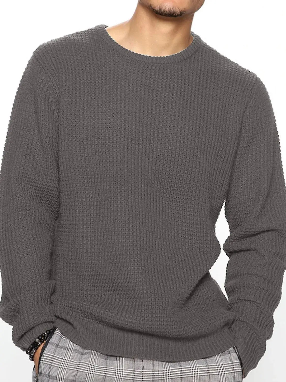 Men's Full Size Round Neck Long Sleeve Sweater Plus Size - Trendsi - Flyclothing LLC