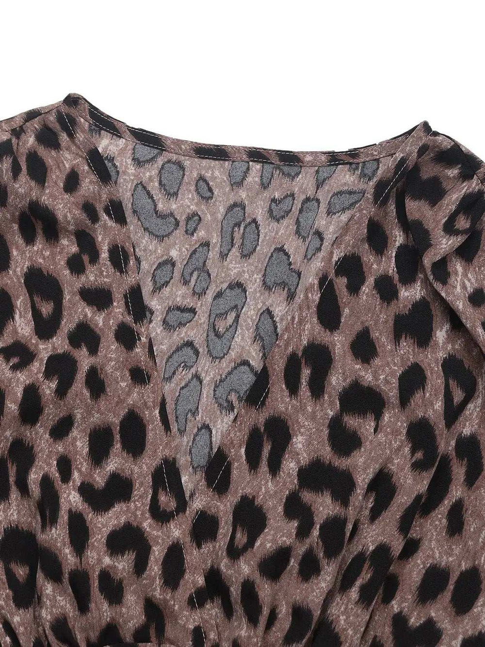 Perfee Leopard Surplice Long Sleeve Midi Dress - Trendsi - Flyclothing LLC