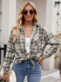 Pocketed Plaid Collared Neck Long Sleeve Shirt - Trendsi - Flyclothing LLC