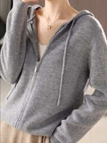 Drawstring Zip Up Long Sleeve Hooded Sweater - Trendsi - Flyclothing LLC