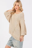 SAGE + FIG Distressed Asymmetrical Open Stitch Sweater - Trendsi
