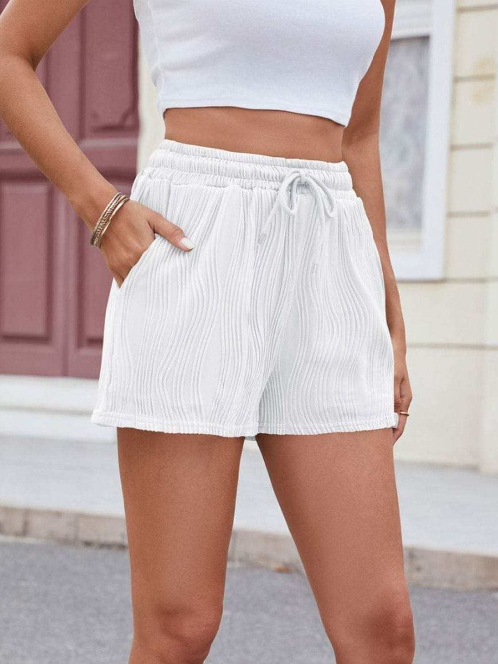 Florira Texture Drawstring Shorts - Trendsi - Flyclothing LLC