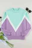 Contrast Round Neck Dropped Shoulder Sweater - Trendsi - Flyclothing LLC