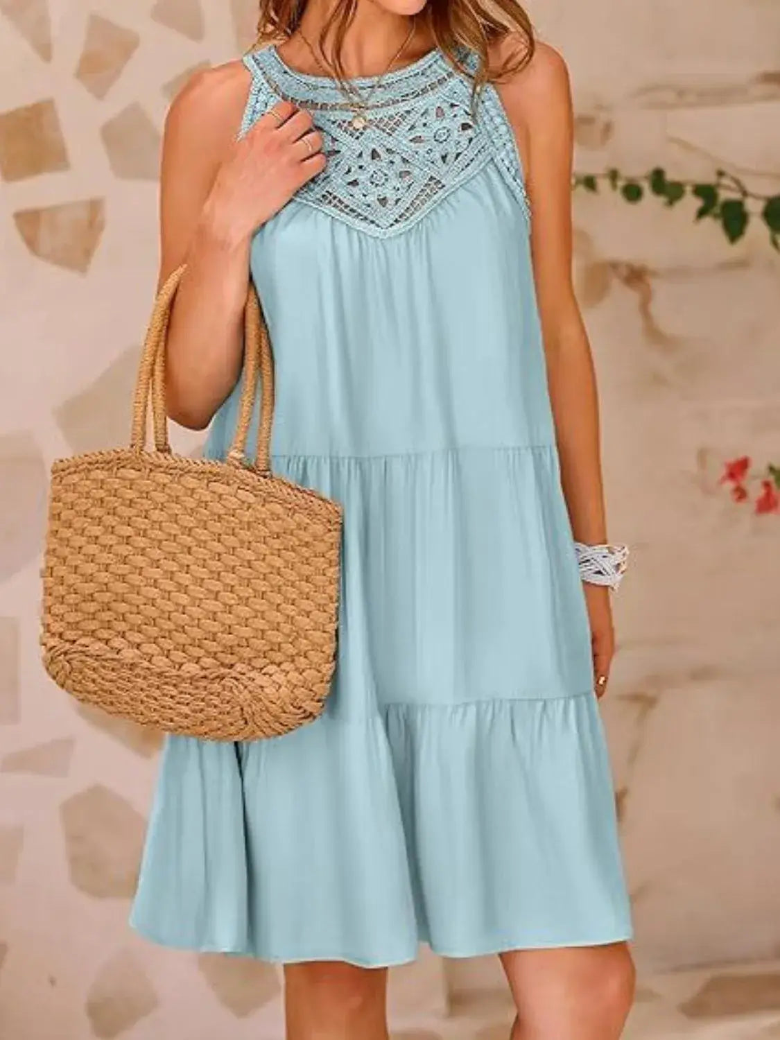 Ruffled Hem Lace Sleeveless Dress - Trendsi - Flyclothing LLC