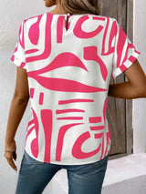 Contrast Round Neck Short Sleeve Blouse - Trendsi - Flyclothing LLC