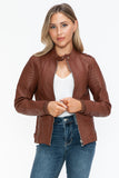 Snobbish PU Leather Biker Jacket with Side Zip Pockets - Trendsi